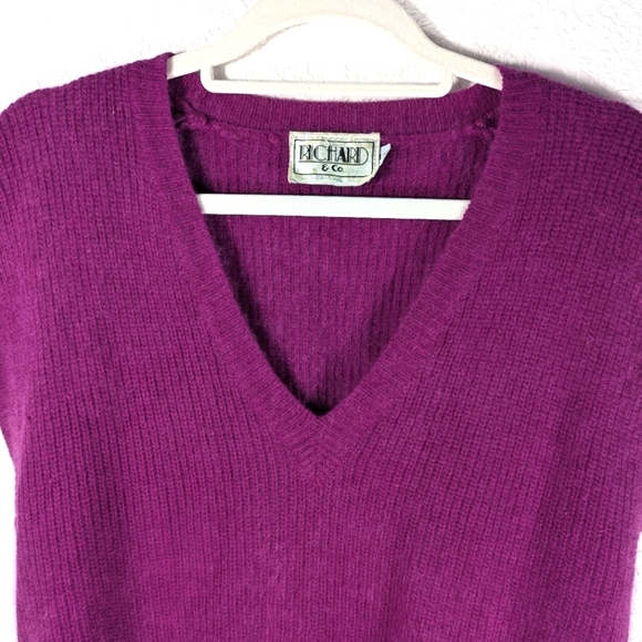 Vintage Retro Richard & Co Pink Angora V-Neck Tunic Sweater Vest Size M - Picture 12 of 14